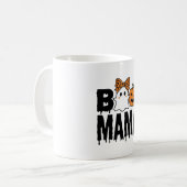 Boo Mama Halloween-Geist-Kürbis-Bogen-Design Kaffeetasse (Vorderseite Links)