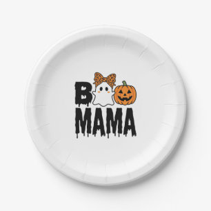 Boo Mama Halloween-Geist-Kürbis-Bogen-Design Pappteller