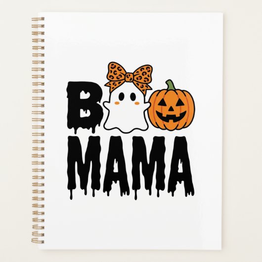 Boo Mama Halloween-Geist-Kürbis-Bogen-Design Planer (Vorderseite)