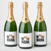 Boo Mama Halloween-Geist-Kürbis-Bogen-Design Schaumweinetikett (Flaschen)
