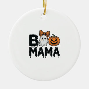 Boo Mama Halloween-Geist-Kürbis-Mama-Shirt-Design_ Keramik Ornament