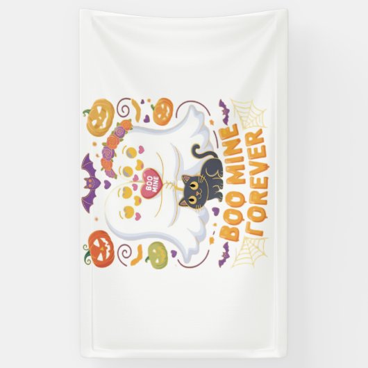 Boo Mine Forever Niedlich Ghosts Black Cat Liebe H Banner (Vertikal)