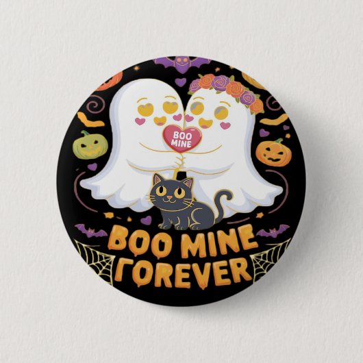 Boo Mine Forever Niedlich Ghosts Black Cat Liebe H Button (Vorderseite)