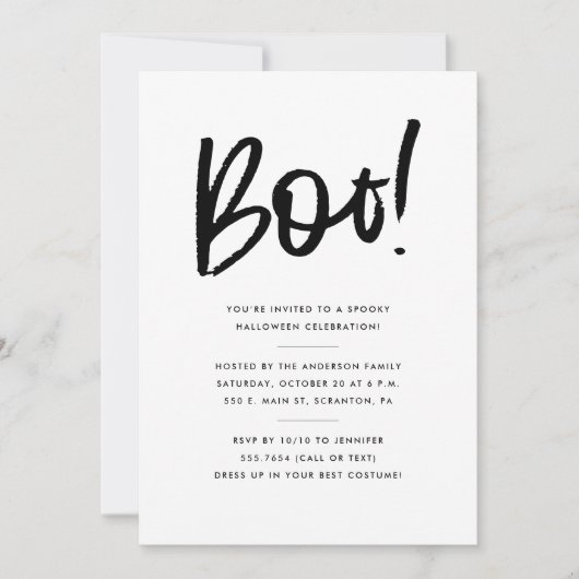 Boo Minimalistisch Halloween-Party Einladung (Vorderseite)