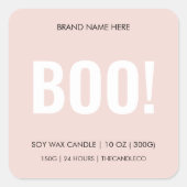 BOO! Minimalistisches Halloween-Label | Custom Quadratischer Aufkleber (Vorderseite)