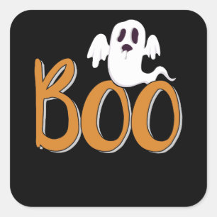 Boo mit Ghost Spooky Halloween Trick oder Treat Quadratischer Aufkleber