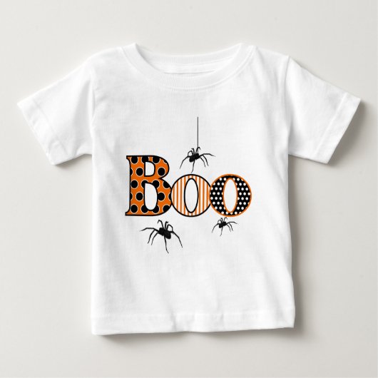 BOO mit Spinnen Halloween Baby T-shirt (Vorderseite)