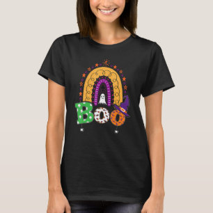 Boo mit Spinnen und Rotzhut Halloween-Regenbogen T-Shirt