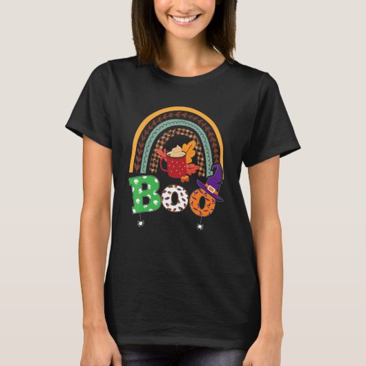 Boo mit Spinnen und Rotzhut Halloween-Regenbogen T-Shirt (Vorderseite)