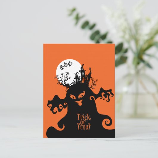 Boo Monster Trick oder Trete von Spooky House Postkarte (Stehend Vorderseite)