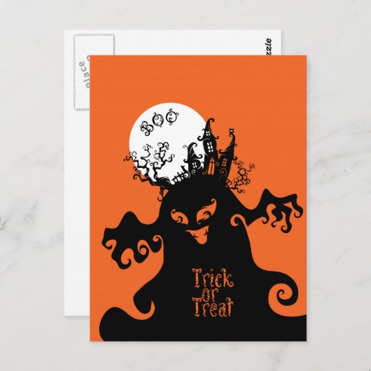 Boo Monster Trick oder Trete von Spooky House Postkarte (Vorne/Hinten)