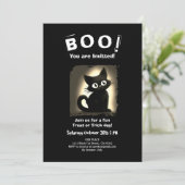 Boo Niedlich Black Cat Halloween-Party Einladung (Stehend Vorderseite)