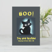 Boo Niedlich Black Cat Halloween-Party Einladung (Stehend Vorderseite)