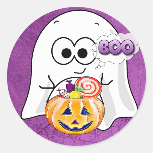 Boo Niedlich Black und Lila Ghost Halloween Sticke Runder Aufkleber (Vorderseite)