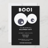 Boo niedlich Eyeballs Halloween-Party Schwarz & We Einladung (Vorderseite)