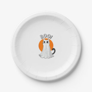 Boo Niedlich Ghost Cat Halloween Moon Spooky Kitty Pappteller