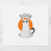 Boo Niedlich Ghost Cat Halloween Moon Spooky Kitty Schaumweinetikett (Einzelnes Label)