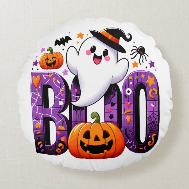 Boo Niedlich Ghost Halloween Design Rundes Kissen (Vorderseite)