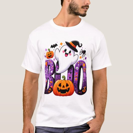 Boo Niedlich Ghost Halloween Design T-Shirt (Vorderseite)