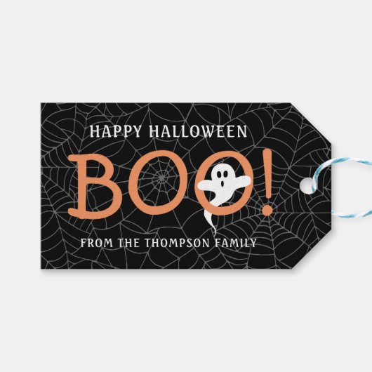 BOO! Niedlich Ghost Halloween SpiderwebsGastgesche Geschenkanhänger (Vorderseite (Horizontal))