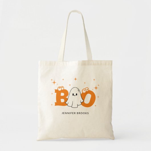 Boo Niedlich Ghost Halloween Trick oder Treat Tragetasche (Vorne)