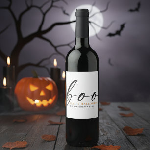 Boo Niedlich Happy Halloween White Weinetikett