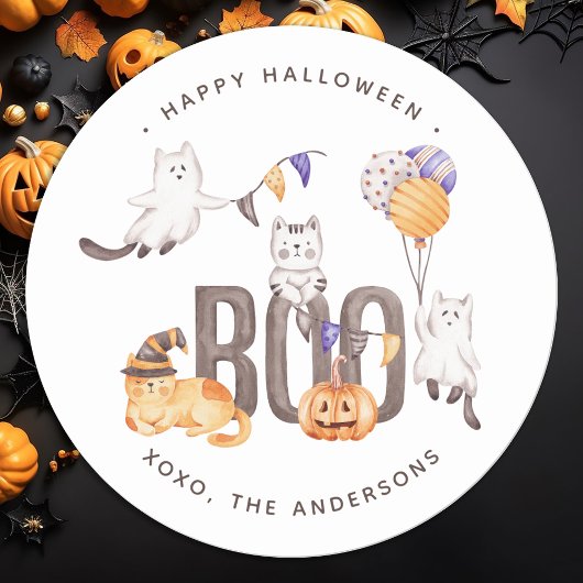 Boo Niedlich Kid's Cats Ghosts Pumpkin Happy Hallo Runder Aufkleber