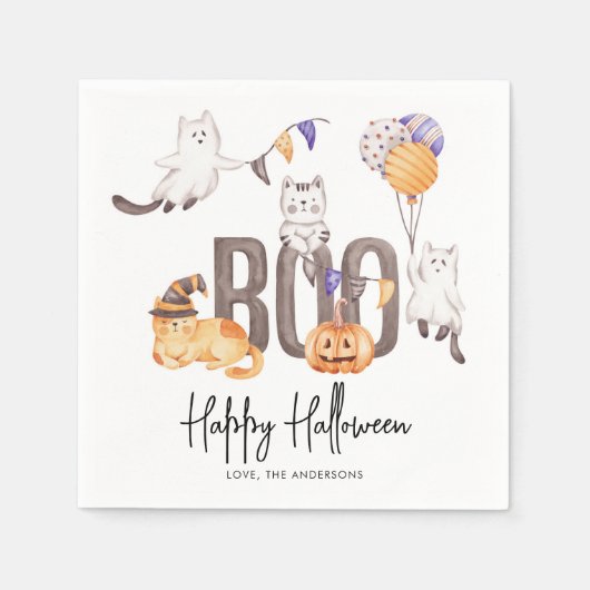 Boo Niedlich Kid's Happy Halloween Katzen Gespenst Serviette (Vorderseite)