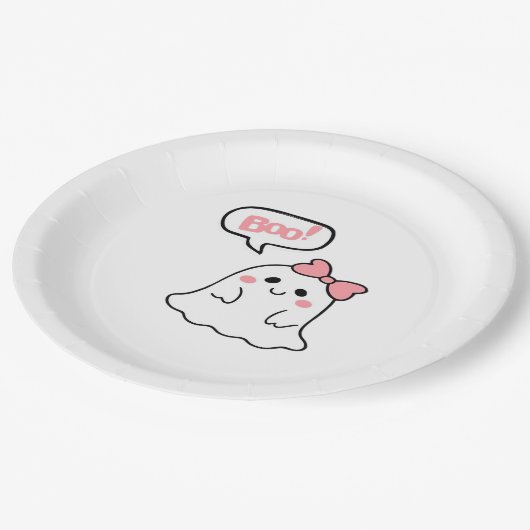 Boo! Niedliche Boo-Minimalreinigung Pappteller (Schrägansicht)