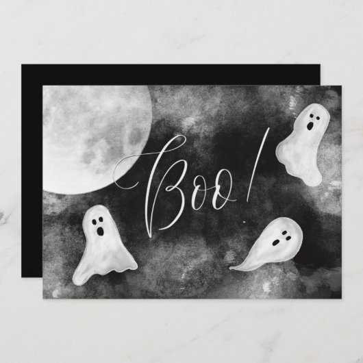 Boo! Niedliche Ghosts Spooky Wasserfarbenkarte Hal Einladung (Vorne/Hinten)