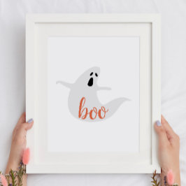 Boo. Niedlicher orangefarbener Geist. Halloween-Pa Poster