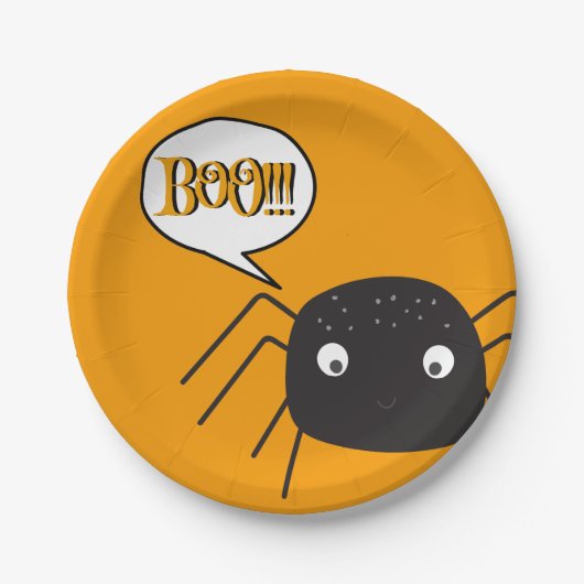 Boo!, niedlicher Spinnenkürbis orange Pappteller (Vorderseite)