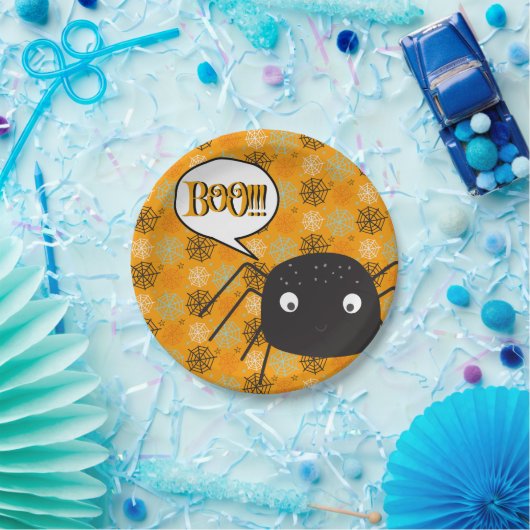 Boo!, niedlicher Spinnenspinne, Spinnennetz gemust Pappteller (Party)