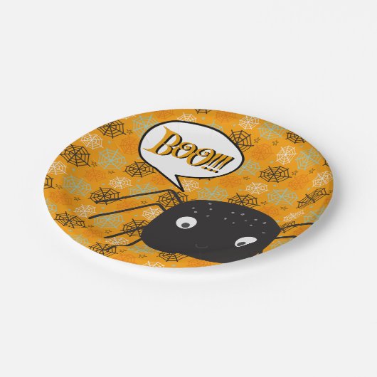 Boo!, niedlicher Spinnenspinne, Spinnennetz gemust Pappteller (Schrägansicht)