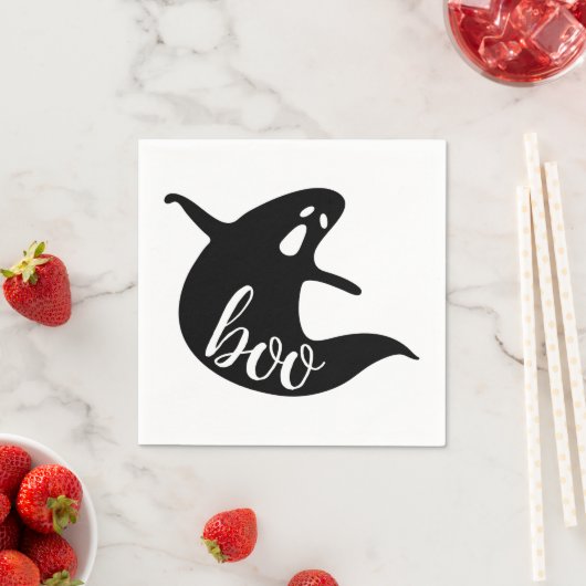 Boo. Niedliches Ghost-Halloween-Party in Schwarzwe Serviette (Beispiel)