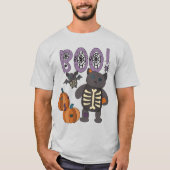 Boo! Niedliches Patchwork Skelettkatzenkatze und B T-Shirt (Vorderseite)