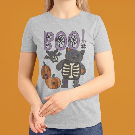 Boo! Niedliches Patchwork Skelettkatzenkatze und B T-Shirt