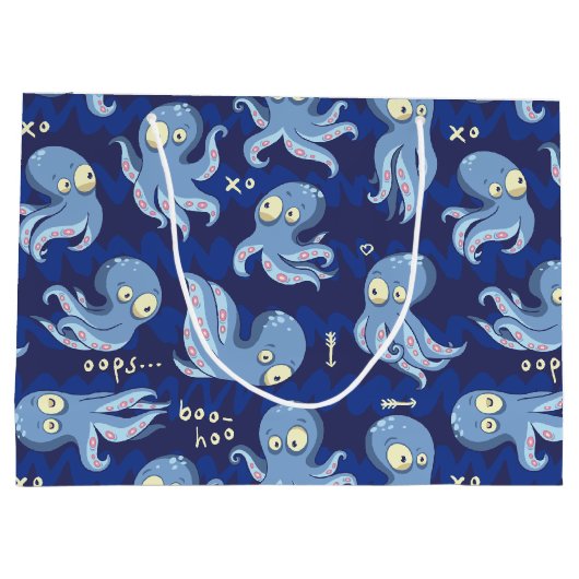 Boo Octopus Blue Kids Bekleidung & Dekoration Große Geschenktüte (Rückseite)