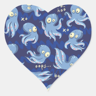 Boo Octopus Blue Kids Bekleidung & Dekoration Herz-Aufkleber