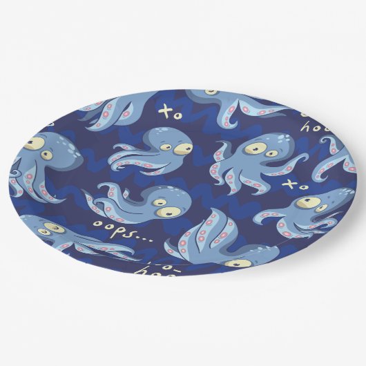 Boo Octopus Blue Kids Bekleidung & Dekoration Pappteller (Schrägansicht)