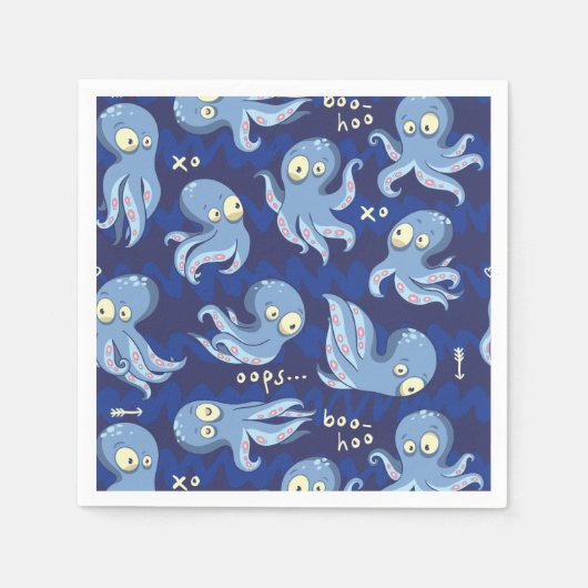 Boo Octopus Blue Kids Bekleidung & Dekoration Serviette (Vorderseite)