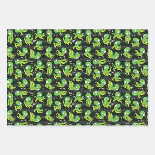 Boo Octopus Grüne Kinder Kleidung & Dekoration Geschenkpapier Set (Vorderseite 2)