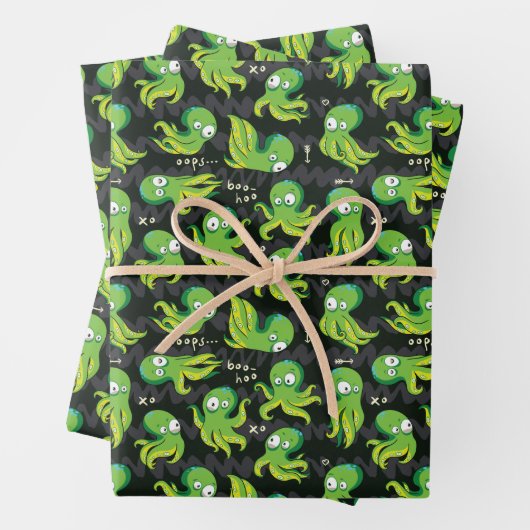 Boo Octopus Grüne Kinder Kleidung & Dekoration Geschenkpapier Set (Beispiel)