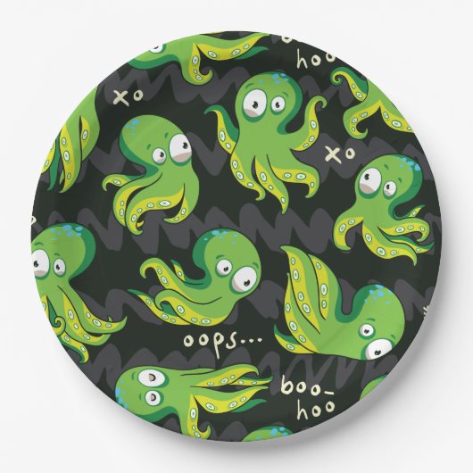 Boo Octopus Grüne Kinder Kleidung & Dekoration Pappteller (Vorderseite)