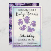 Boo Octopus Lila Baby Dusche Einladung (Vorne/Hinten)