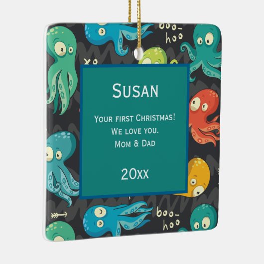 Boo Octopus Niedlich farbenfrohe Kinder Personalis Keramikornament (Rechts)