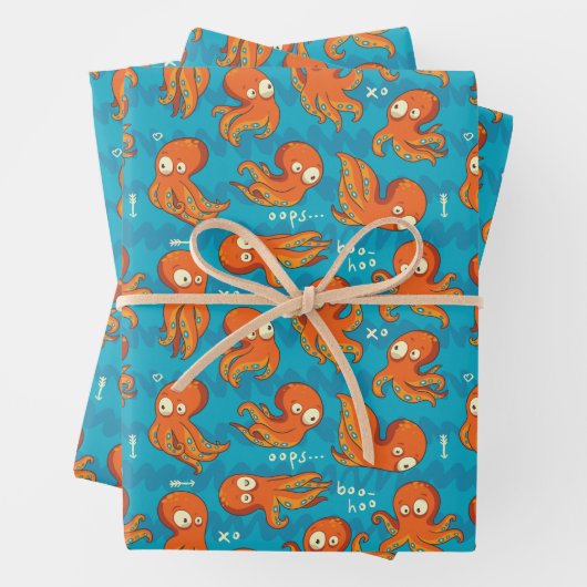 Boo Octopus Niedlich Orange Kids Bekleidung & Deko Geschenkpapier Set (Beispiel)