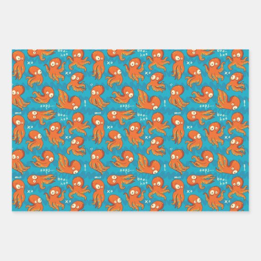 Boo Octopus Niedlich Orange Kids Bekleidung & Deko Geschenkpapier Set (Vorderseite)