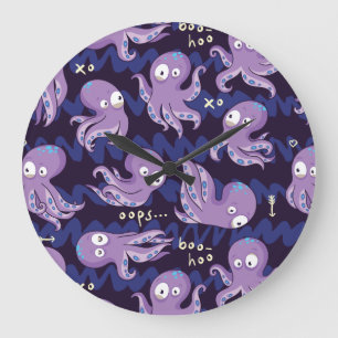 Boo Octopus Niedliche Lila Kinder Kleidung & Dekor Große Wanduhr