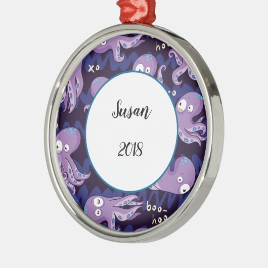 Boo Octopus Niedliche Lila Kinder Kleidung & Dekor Ornament Aus Metall (Links)